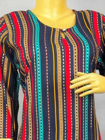 Blue Lined Kurti with Gold Print